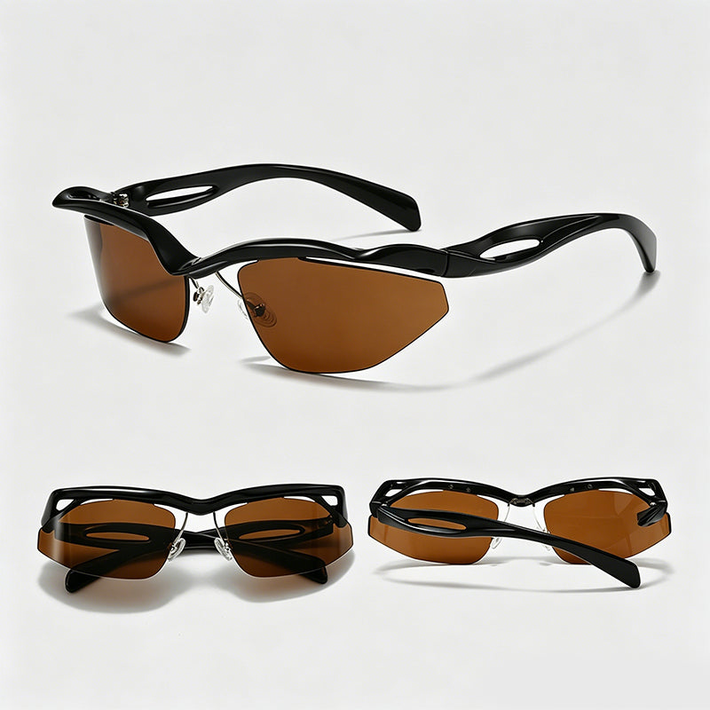 Rimless Irregular Cut Y2K Sport Sunglasses