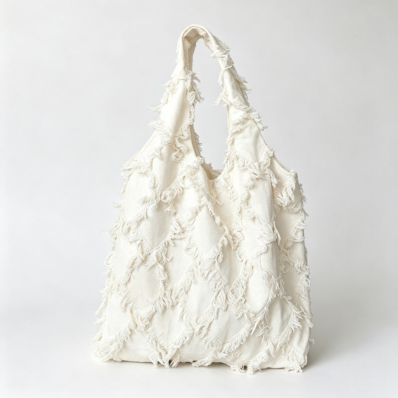 Frayed Texture Shoulder Bag & Drawstring Backpack