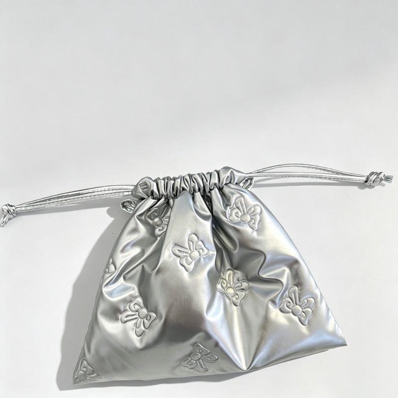 Embossed Bow Drawstring Storage Pouch