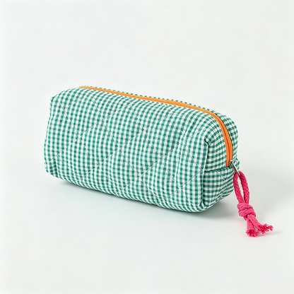 Quilted Plaid Fabric Pencil Pouch