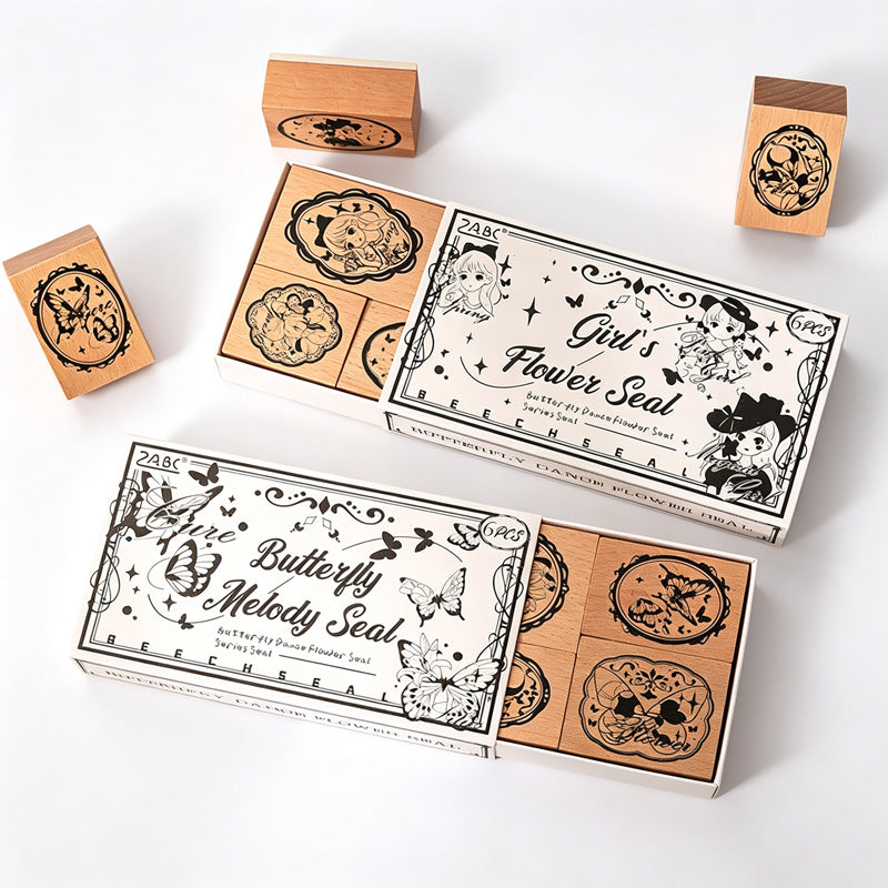 Wooden Butterfly Flower Stamp Set