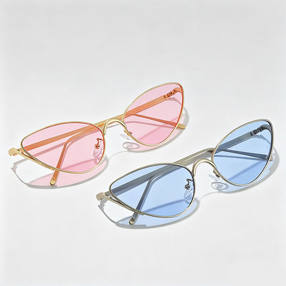 Retro Slim Metal Frame Cat Eye Trendy Sunglasses