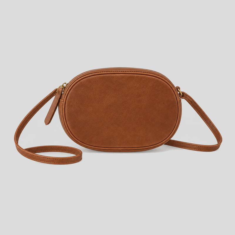 Oval Faux Leather Crossbody Bag