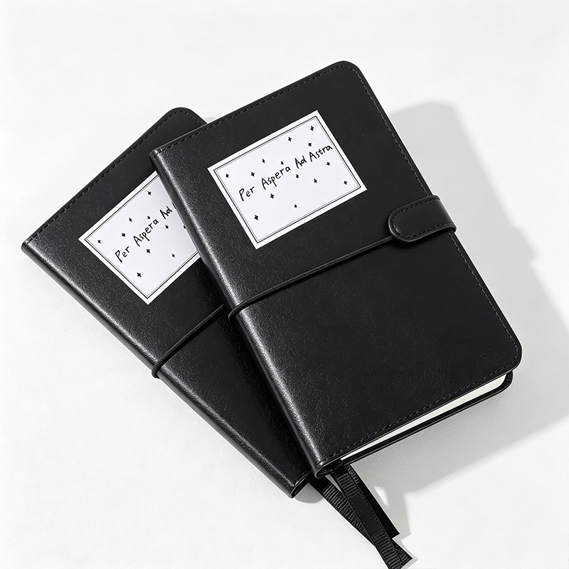 A6 Black Faux PU Leather Blank Notebook