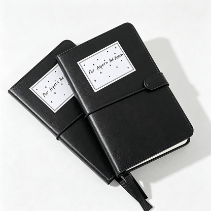 A6 Black Faux PU Leather Blank Notebook