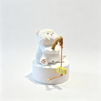 Resin Cat Fishing Figurine Ornament