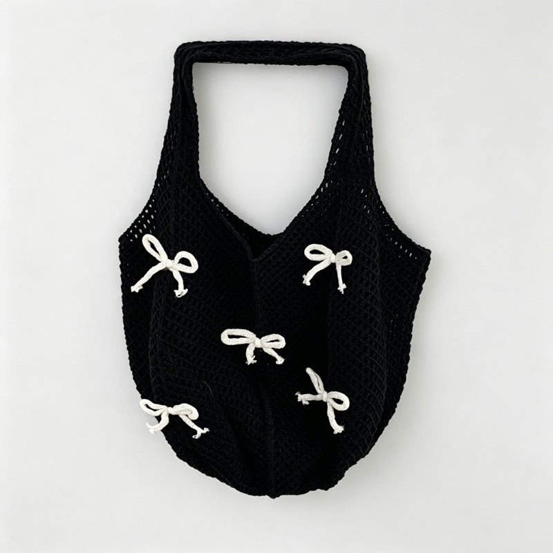 Bow Motif Knit Tote Bag