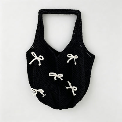 Bow Motif Knit Tote Bag