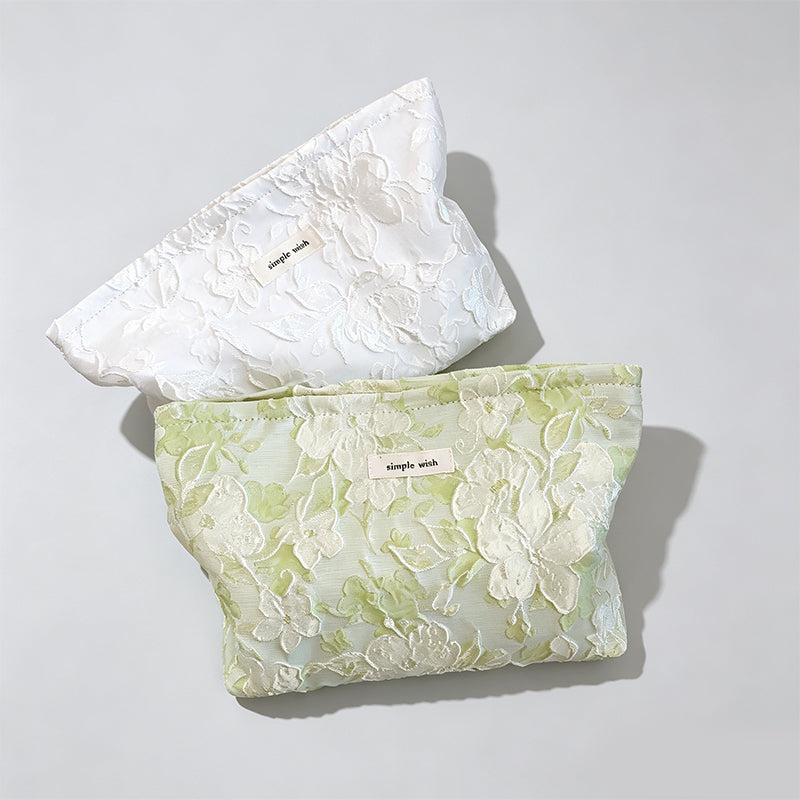 Embossed Floral Canvas Cosmetic Pouch