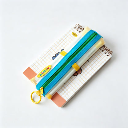 Color Block Double Layer Mesh Pencil Case