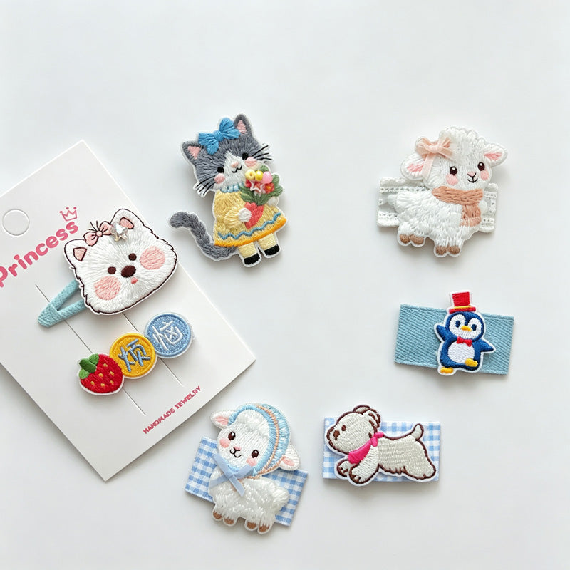 Embroidered Animal Hair Clips