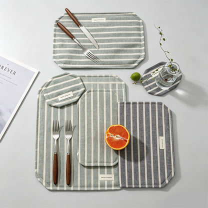 Striped Linen Blend Fabric Placemat & Coaster
