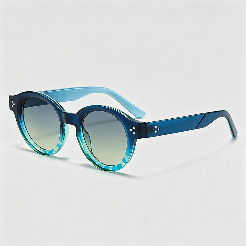 Rivet Decorated Retro Oval Sunglasses