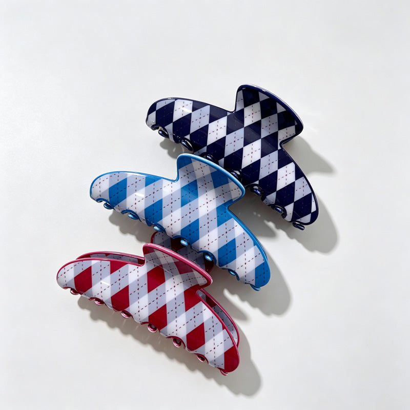 Argyle Print Fan Shape Hair Claw