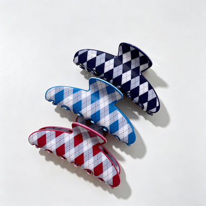 Argyle Print Fan Shape Hair Claw