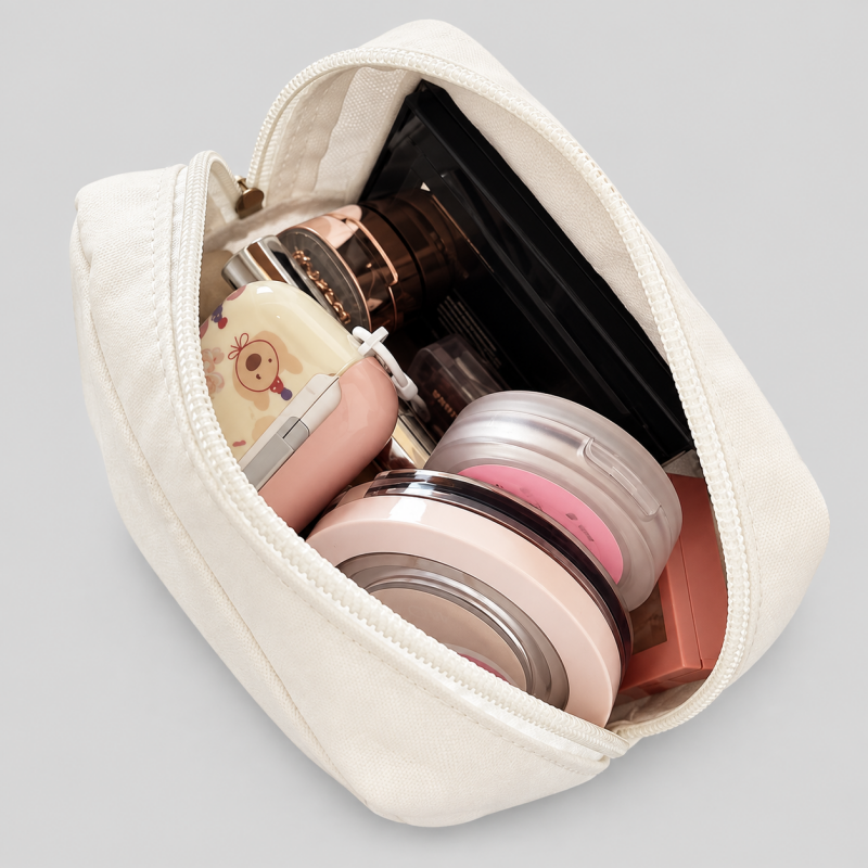 Cat Embroidered Zipper Makeup Storage