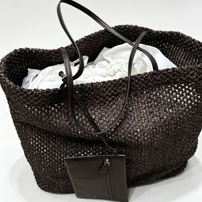 Woven Straw Tote Bag with Small Pouch