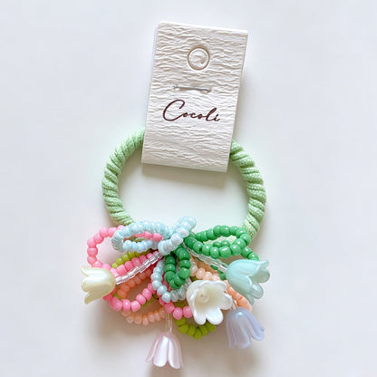 Colorful Bead Flower Elastic Hair Tie