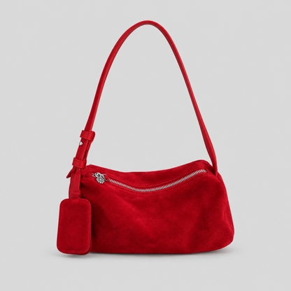 Red Faux Suede Shoulder Bag