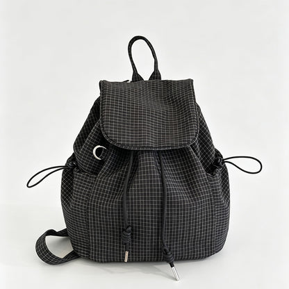 Gingham Drawstring Flap Backpack