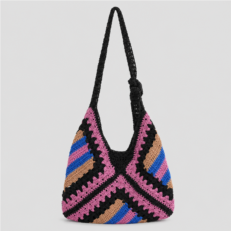 Striped Crochet Shoulder Bag