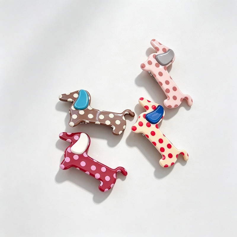 Dachshund Polka Dot Acetate Hair Clip