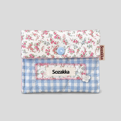 Grid Floral Print Card Storage Pouch