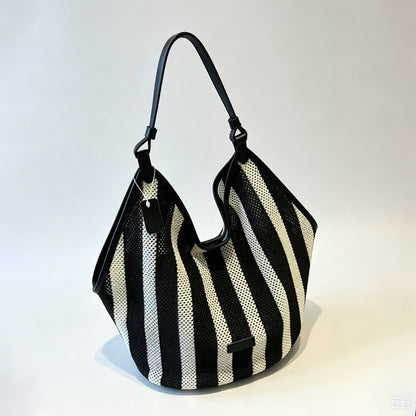 Striped Slouch Shoulder Tote Bag