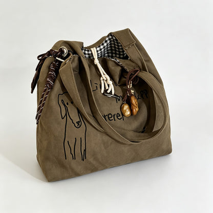 Dog Embroidered Handle Bag