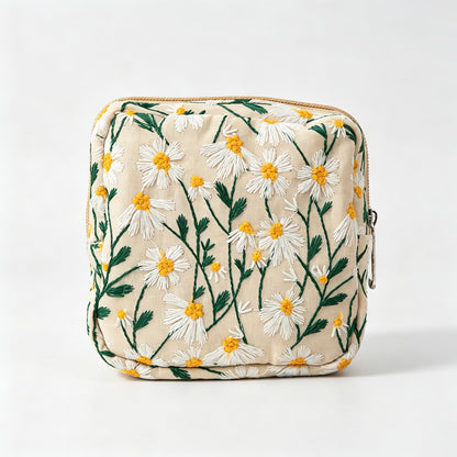 Daisy Embroidery Square Storage Pouch