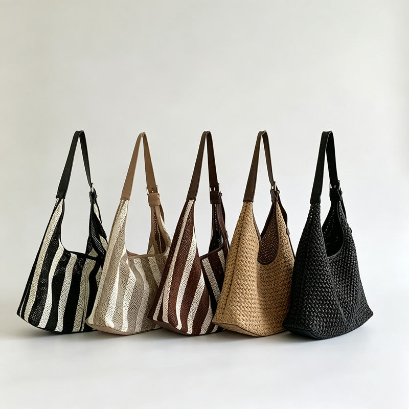 Striped Knit Shoulder Tote