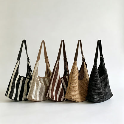 Striped Knit Shoulder Tote