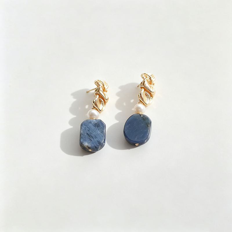 Blue Natural Stone Pearl Drop Earrings