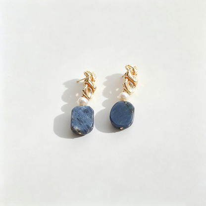 Blue Natural Stone Pearl Drop Earrings