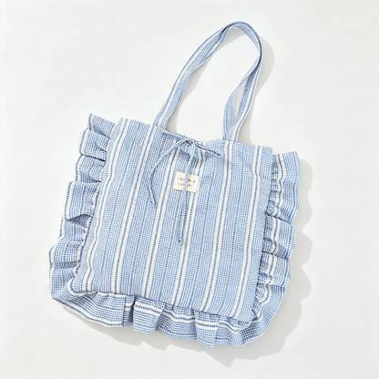 Striped Ruffle Tote Bag