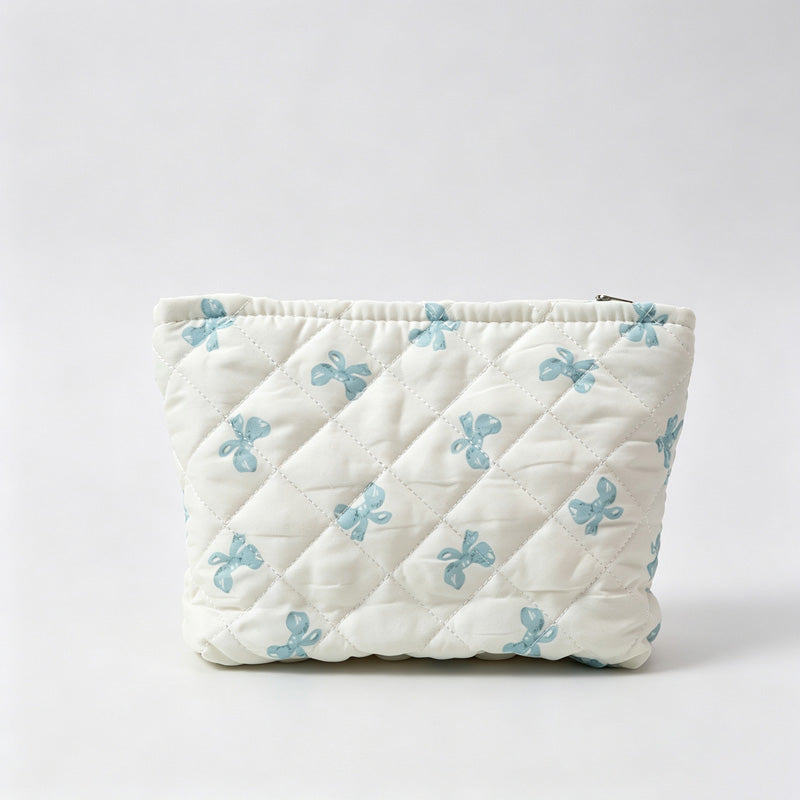 Gingham Bow Print Quilted Zipper Pouch