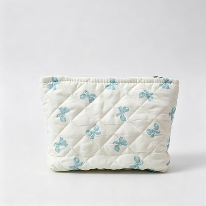 Gingham Bow Print Quilted Zipper Pouch