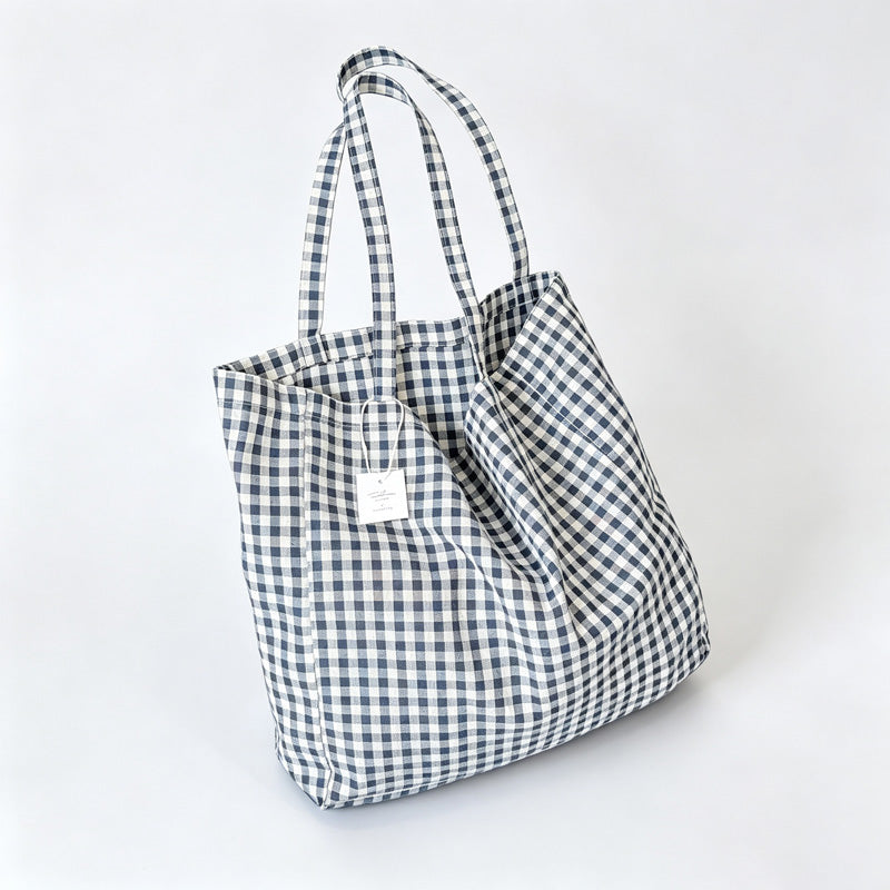 Gingham Plaid Open‑Top Shoulder Bag