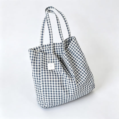 Gingham Plaid Open‑Top Shoulder Bag