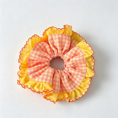 Ruffle Grid Print Scrunchie