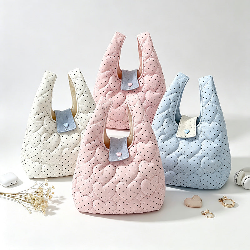 Heart Quilted Dot Print Mini Handbag