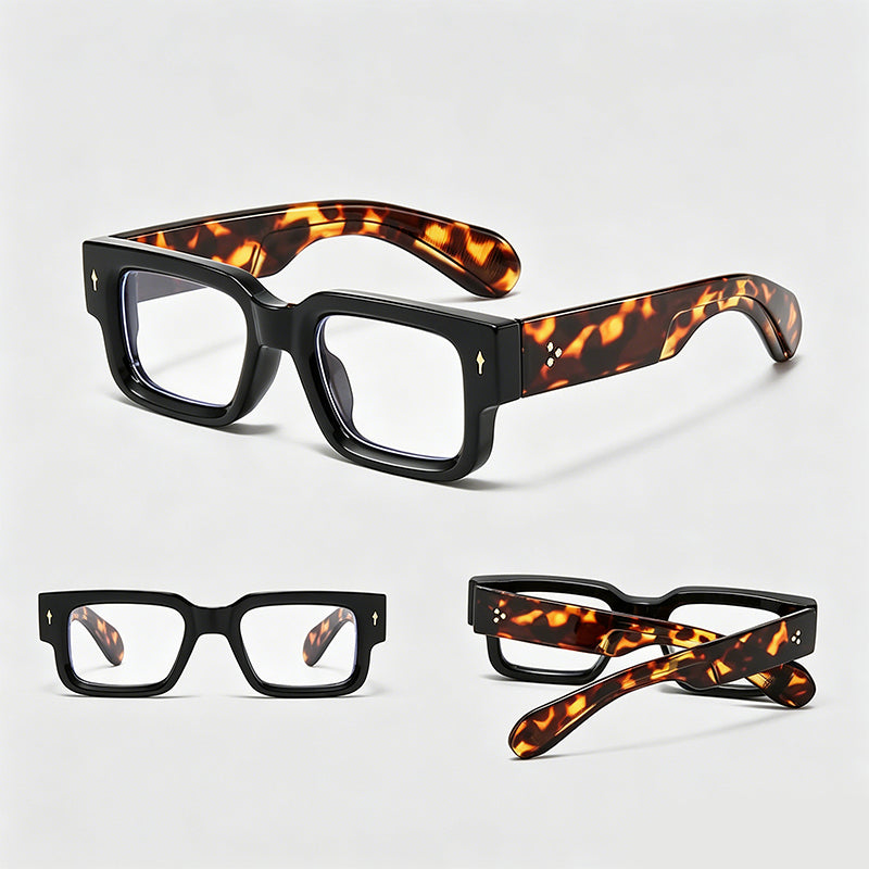 Thick Rectangle Vintage Rivet Decor Glasses
