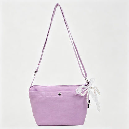 Canvas Crossbody Bag With Bow Charm