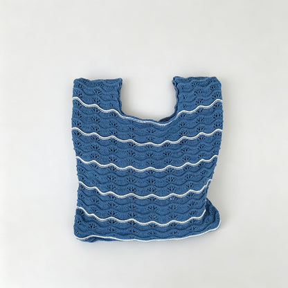 Wavy Stripe Knit Tote Bag