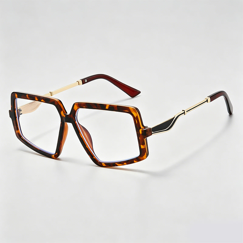 Large Square Irregular Two-tone Metal Temple Fashion Glasses