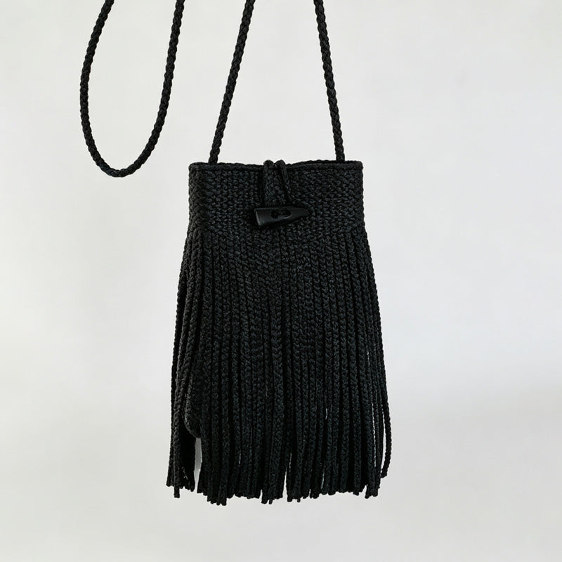 Fringe Drawstring Bucket Bag