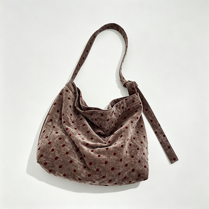 Velvet Polka Dot Shoulder Tote Bag
