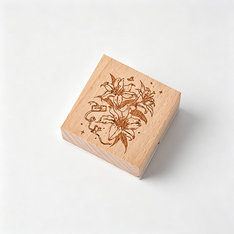 Floral Wooden Rubber Stamp