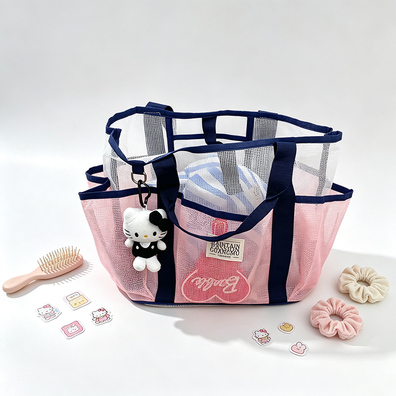 Color Block Mesh Tote Bag