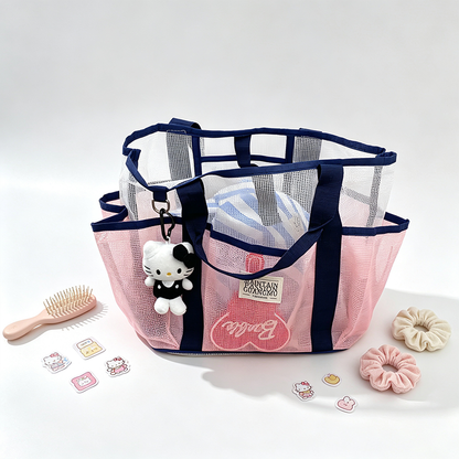 Color Block Mesh Tote Bag
